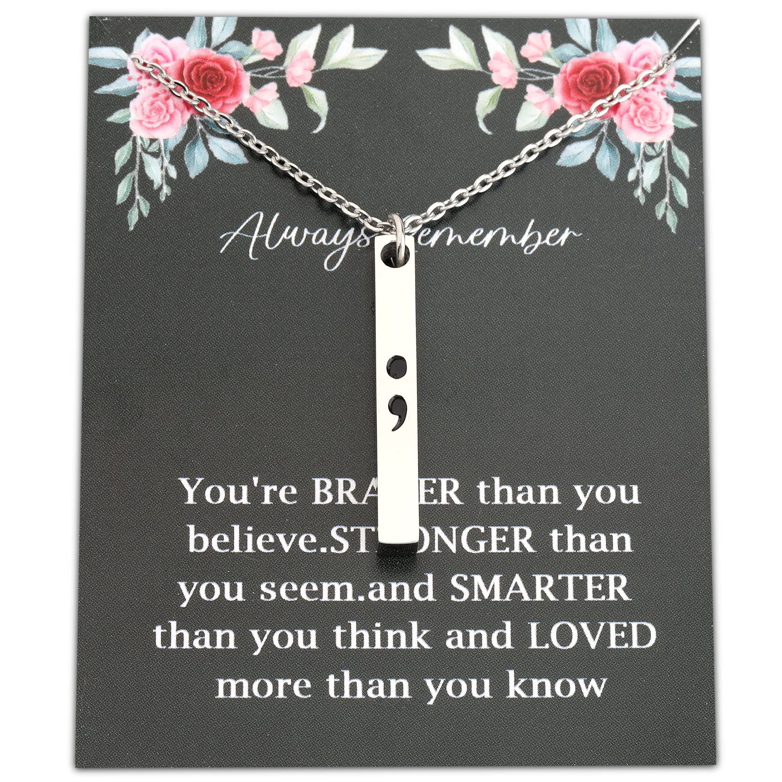 JNIAP Mental Health Gift Semicolon Necklace Depression Awareness Gift Suicide Prevention Awareness Survivor Semicolon Jewelry (Semicolon nc-card)