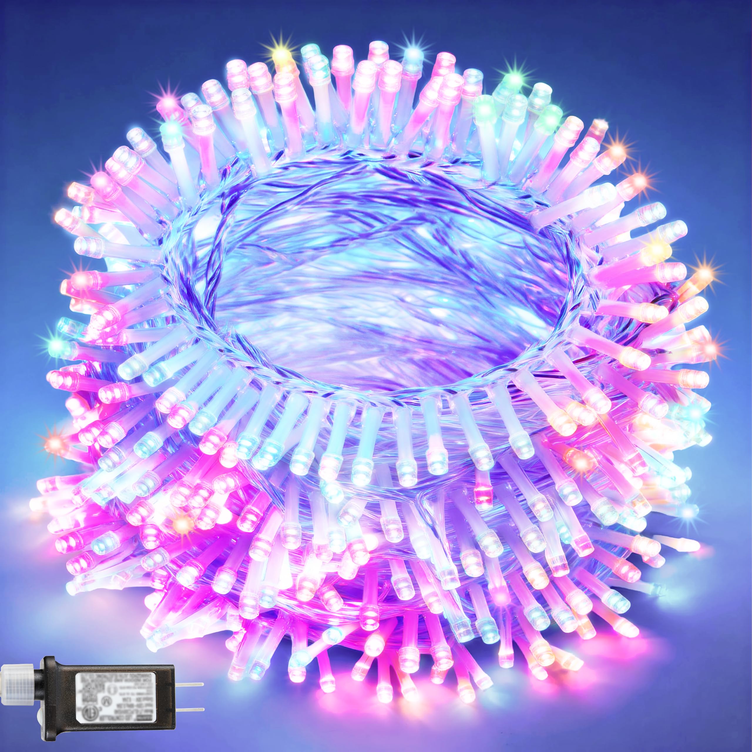 Photo 1 of JOYIN 200 LED Multicolor Christmas Lights, 8 Modes Christmas Tree Lights Plug in, 66FT Connectable Fairy Twinkle Lights for Indoor Outdoor Classroom Bedroom Yard Xmas Decor, Clear Wire