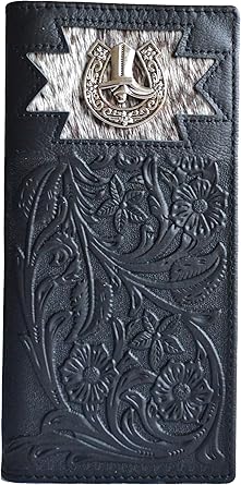 Amazon Com Men Floral Horseshoe Boot Cowhide Bifold Slim Tall
