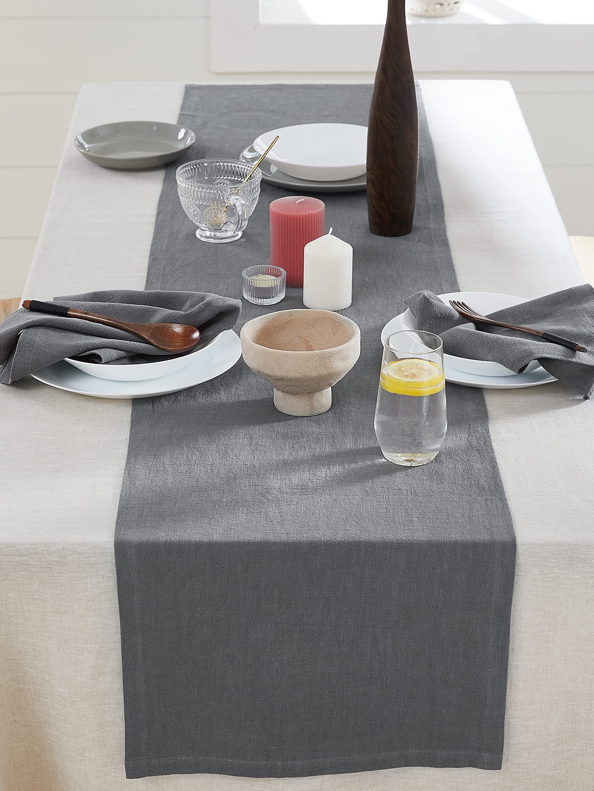 Berklan Linen Table Runner 40 x 180 cm for Dining Tables 80% European Flax 20% Cotton Elegant Washable Blue