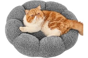 LE SURE Lesure Calming Cat Beds for Indoor Cats - Cute Flower Pet Beds in Teddy Sherpa Plush, Donut Round Fluffy Puppy Bed, Non-Slip Extra Small Dog Bed Fits up to 15 lbs, Machine Washable, Grey 20"