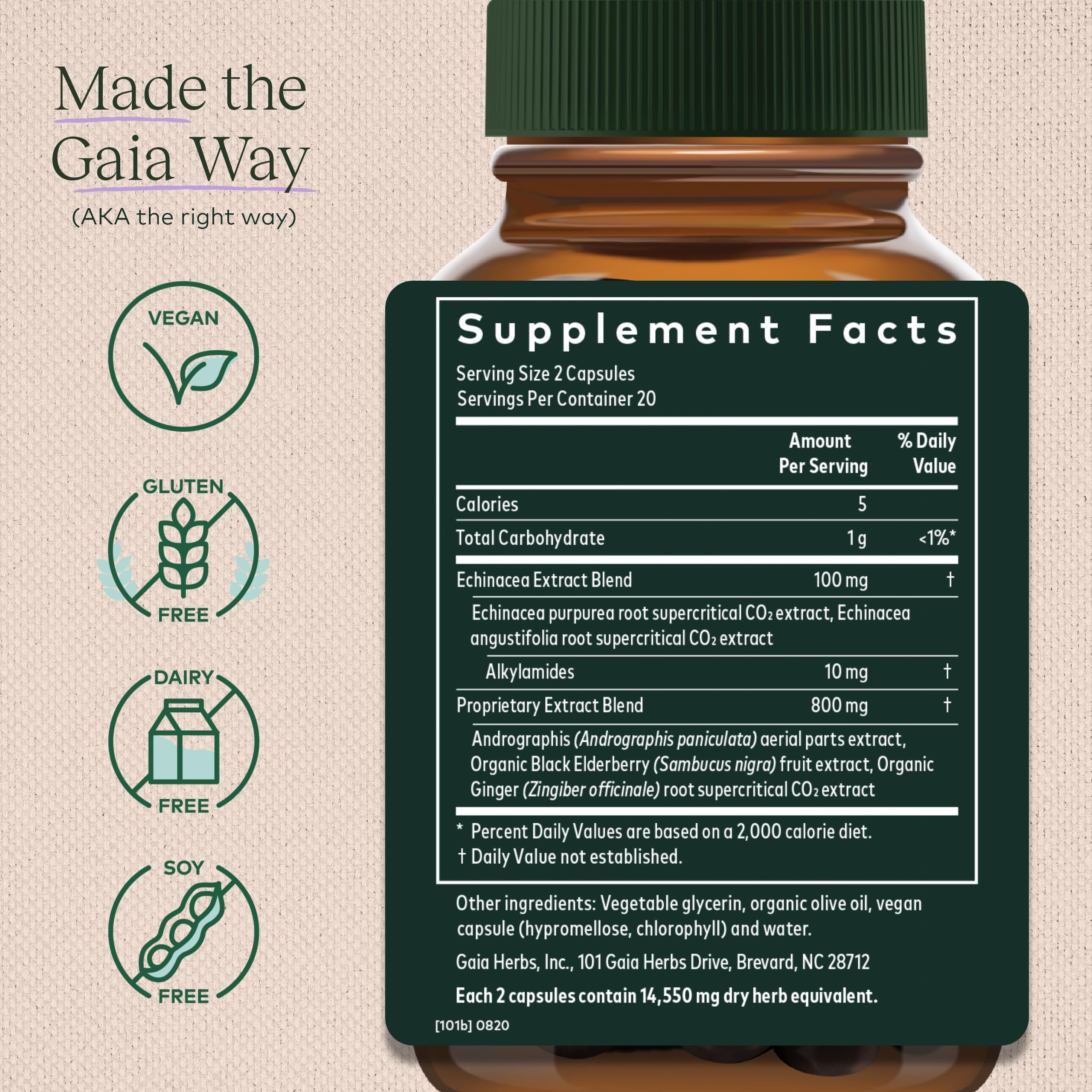 Gaia Herbs Quick Defense - Fast-Acting Immune Support Supplement for Use at Onset of Symptoms - with Echinacea, Black Elderberry, Ginger & Andrographis - 40 Vegan Liquid Phyto-Capsules (4-Day Supply)