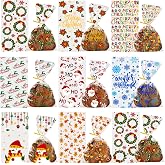 DULEFUN 160PCS Christmas Cellophane Treat Bags 8 Styles with Twist Ties | Clear Xmas Candy Cookie Goodie Cello Bags for Christmas Winter Holiday Party Favors Supplies