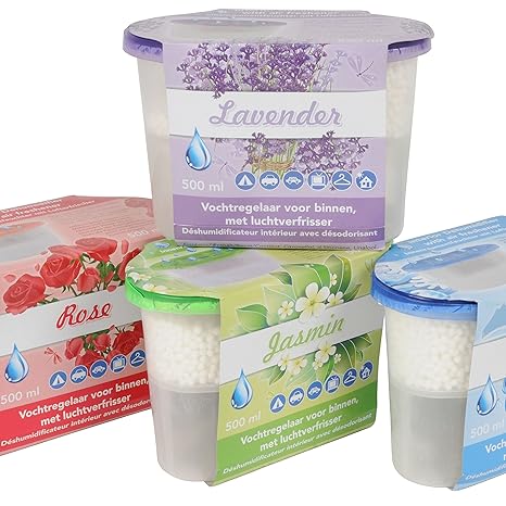 8 Stück Luftentfeuchter mit Duft (Rosenduft, Lavendel, Jasmin, Ocean) , Hilfreich gegen Dampf, Schimmel, Mehltau und Kondensa