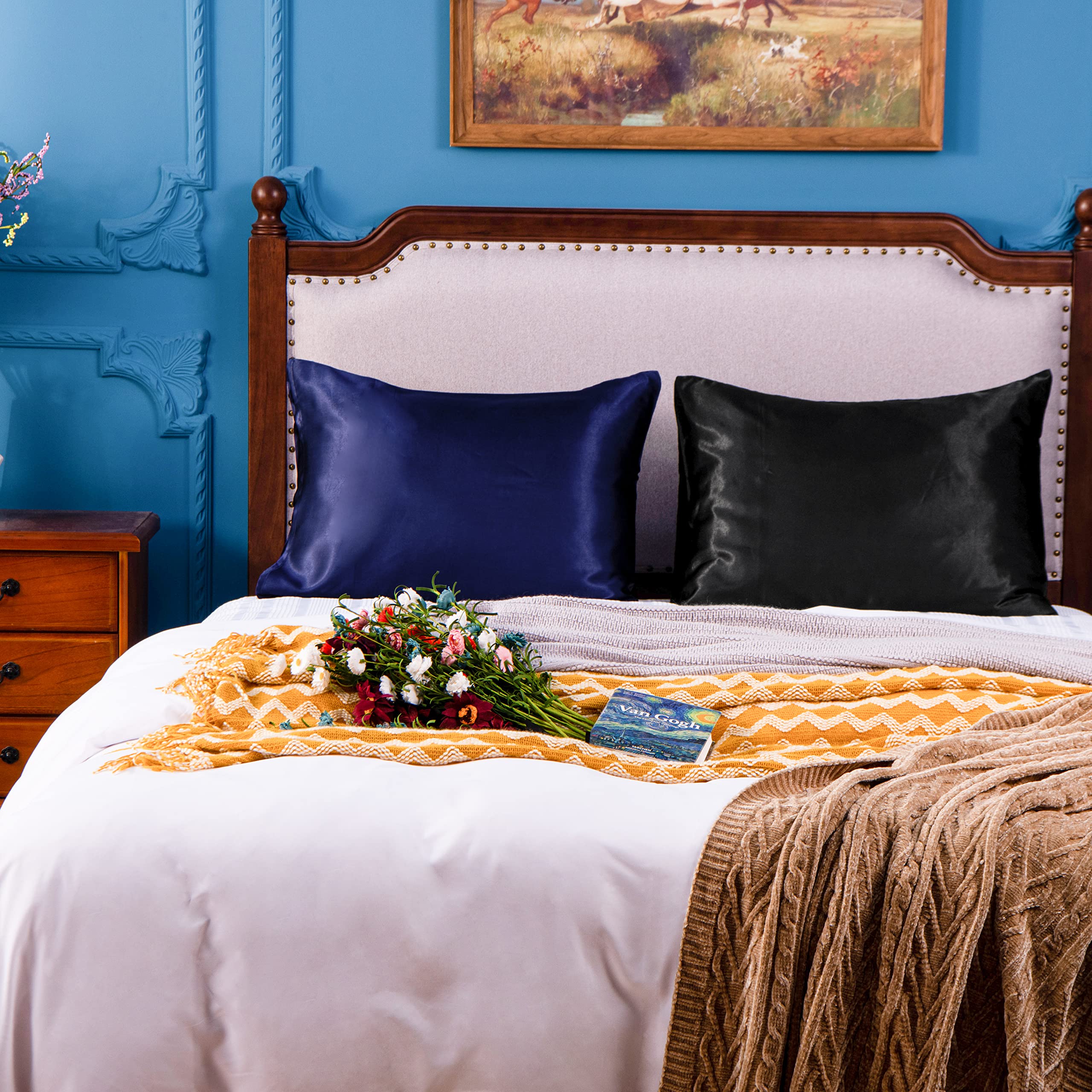 NTBAY 2 Pack Satin Standard Pillowcases for Hair and Skin, Luxurious and Silky Pillow Cases with Envelope Closure, 20x26 Inches, Black - Image 6