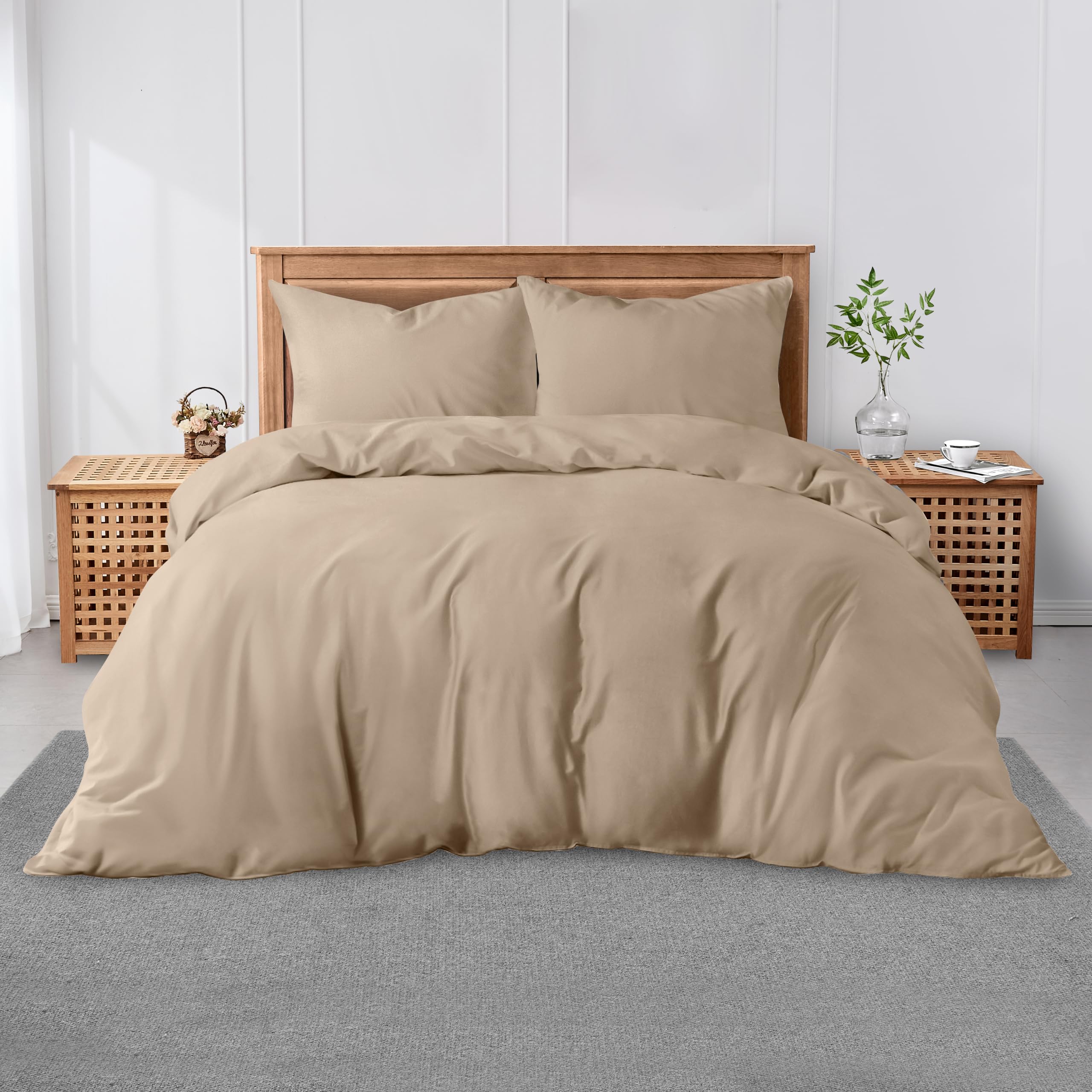 GC GAVENO CAVAILIA Double Size Plain Duvet Cover Set - Soft, Comfy & Breathable Luxury Bedding, Easy-Care Washable Bed Linen, Natural — image 1