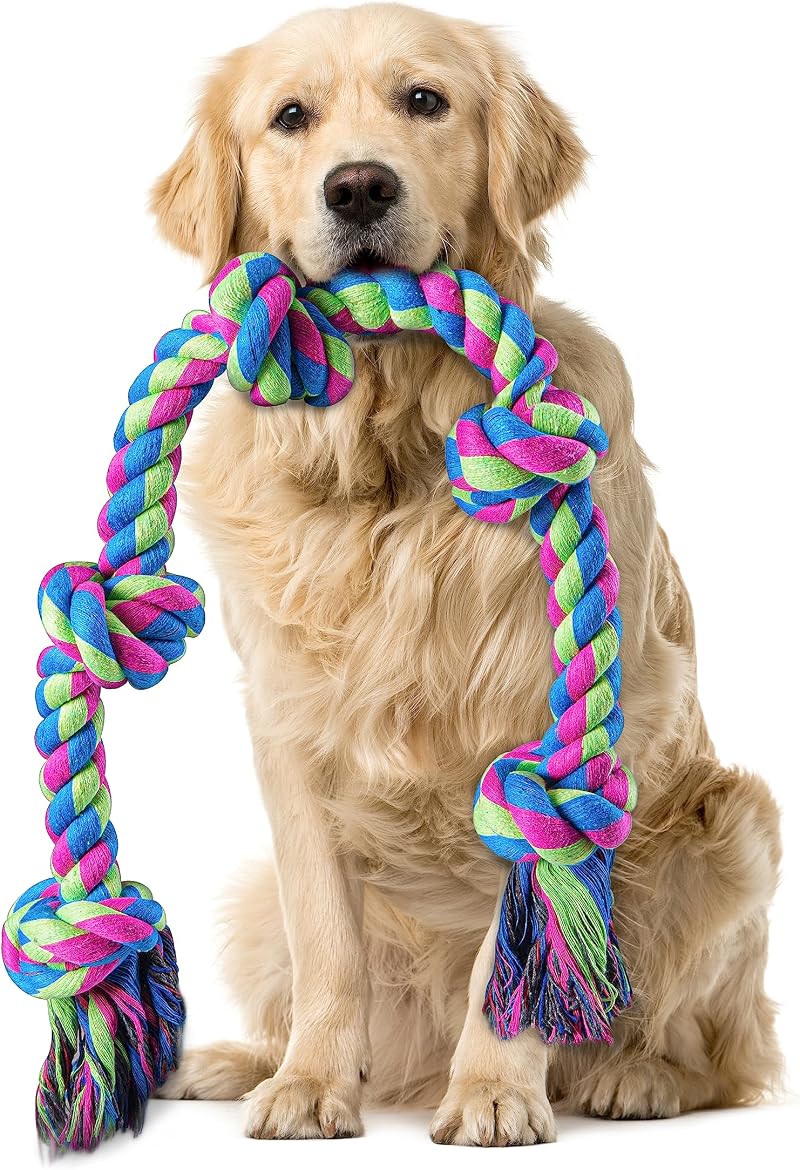 Aitmexcn Dog Rope Toys 37 Inch Five Knots Indestructible Chew Tug Toy