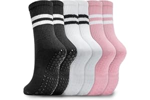 WANZHIHUI Pilates Grip Socks for Women Non Slip Grippy Cotton Long Crew Yoga Socks for Workout Hospital and House Slipper