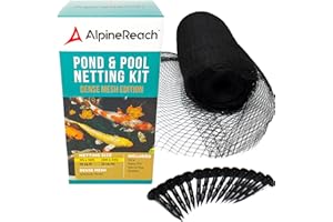AlpineReach Koi Pond Netting Kit 7 x 10 ft Black Heavy Duty Woven Fine Mesh Net Cover for Leaves - Protects Koi Fish from Blue Heron Birds, Cats & Predators – Reusable & Stakes Included