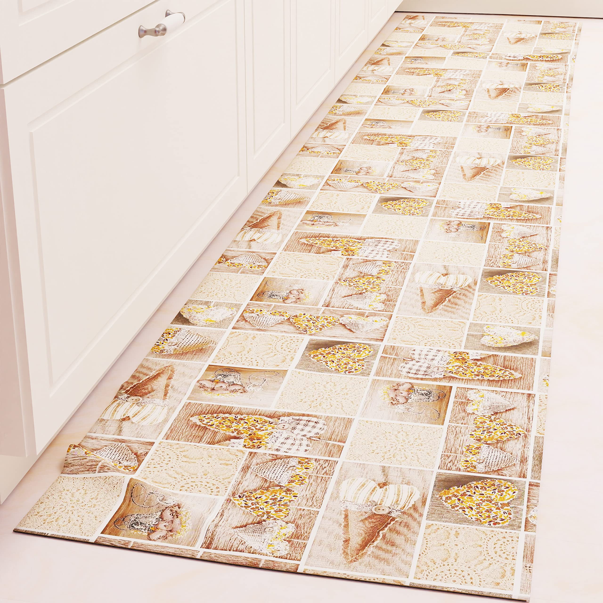 PETTI Artigiani Italiani - Rug Kitchen Runner Non-Slip and Washable 52 x 240 cm Design Lidia Brown 100% Made in Italy