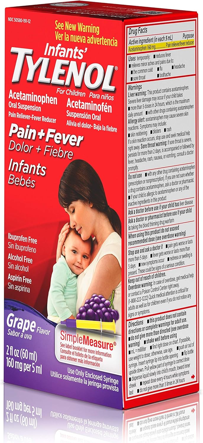 Infants' Tylenol Acetaminophen Liquid Medicine, Grape, 2 fl. oz: Health & Personal Care