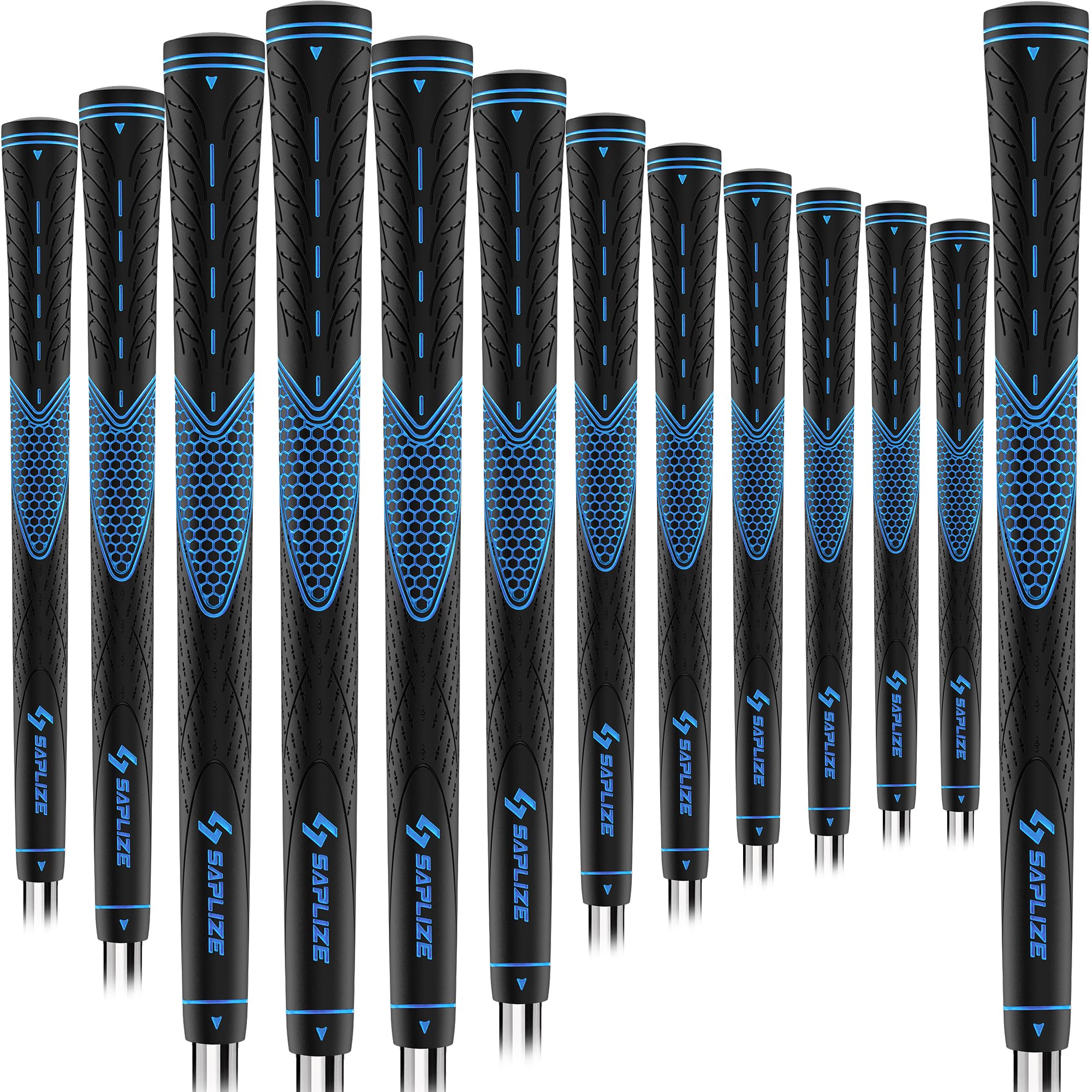 SAPLIZE CC01 Rubber Golf Grips, 13 Grips, 4 Colors Available, Standard/Midsize/Oversize Anti-Slip Rubber Golf Club Grips, Blue, Midsize