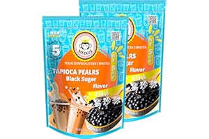 Meekus Bubble Tea Tapioca Pearls Black Sugar Flavor, Boba Pearl Tapioca Flour Makes DIY Bubble Tea, Smoothies, and Desserts in 5 Minutes, 10 oz (283 g) (2 Pack, Black Sugar)