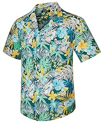 HISDERN Men's Hawaiian Shirt Short Sleeve Floral
