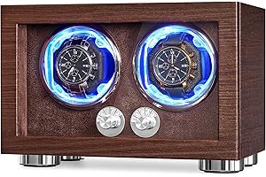 ANWBROAD Double Watch Winder, Automatic Watch Winder for Automatic Watches, Dual Watch Winder Box with Type-C Port Adapter, 4 Modes, Quiet Motor, LED Light, UJWW004M