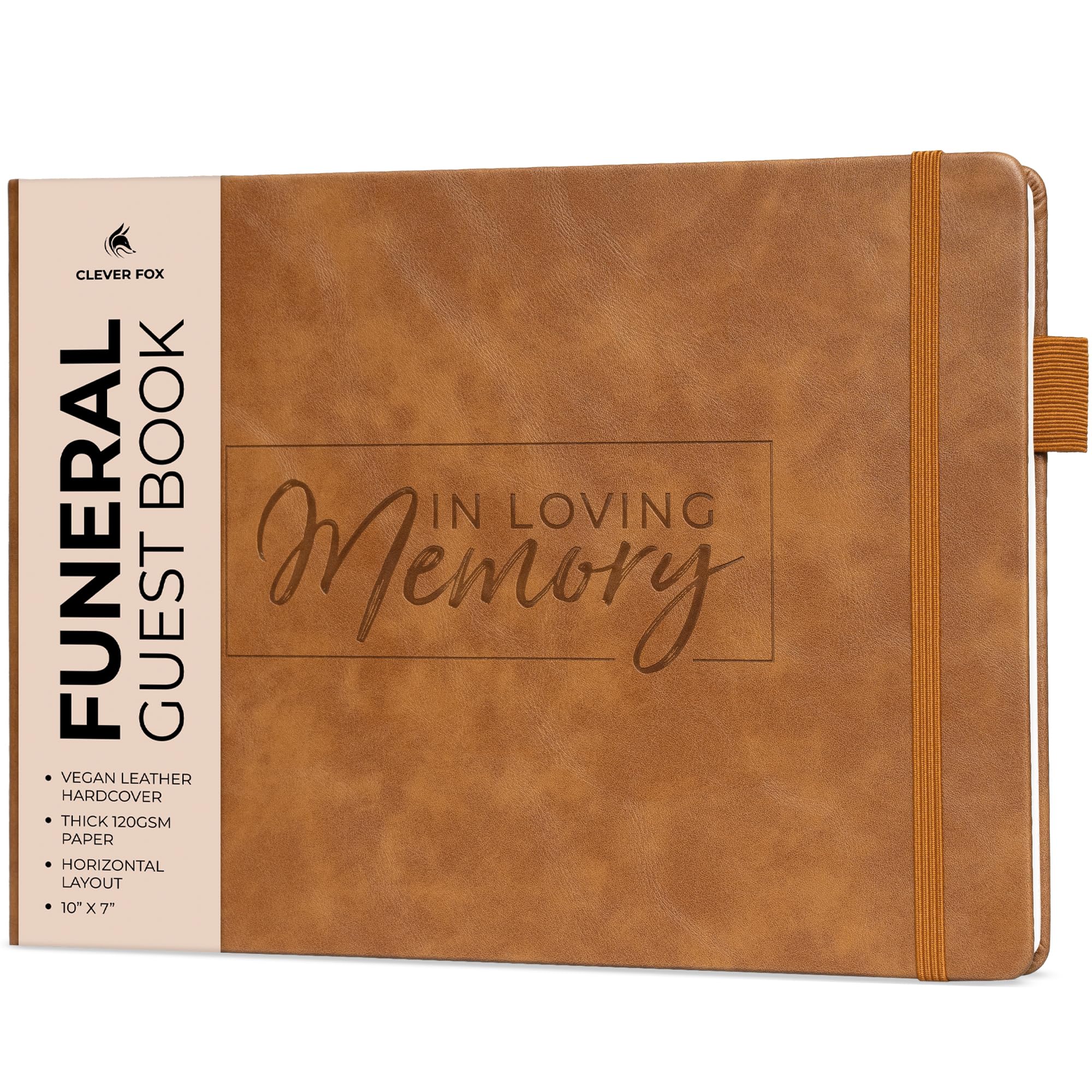 Photo 1 of Clever Fox Funeral Guest Book for Memorial Services – in Loving Memory Guest Sign in Book for Funeral Service, Hardcover 10x7” (Brown)