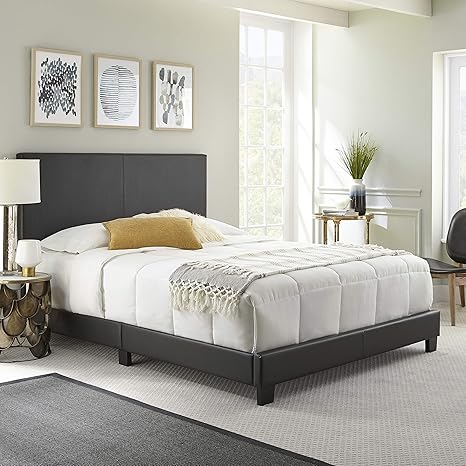 Amazon Com Boyd Sleep Montana Upholstered Platform Bed Frame Mattress Foundation With Headboard And Strong Wood Slat Supports Faux Leather Black Queen Home Kitchen