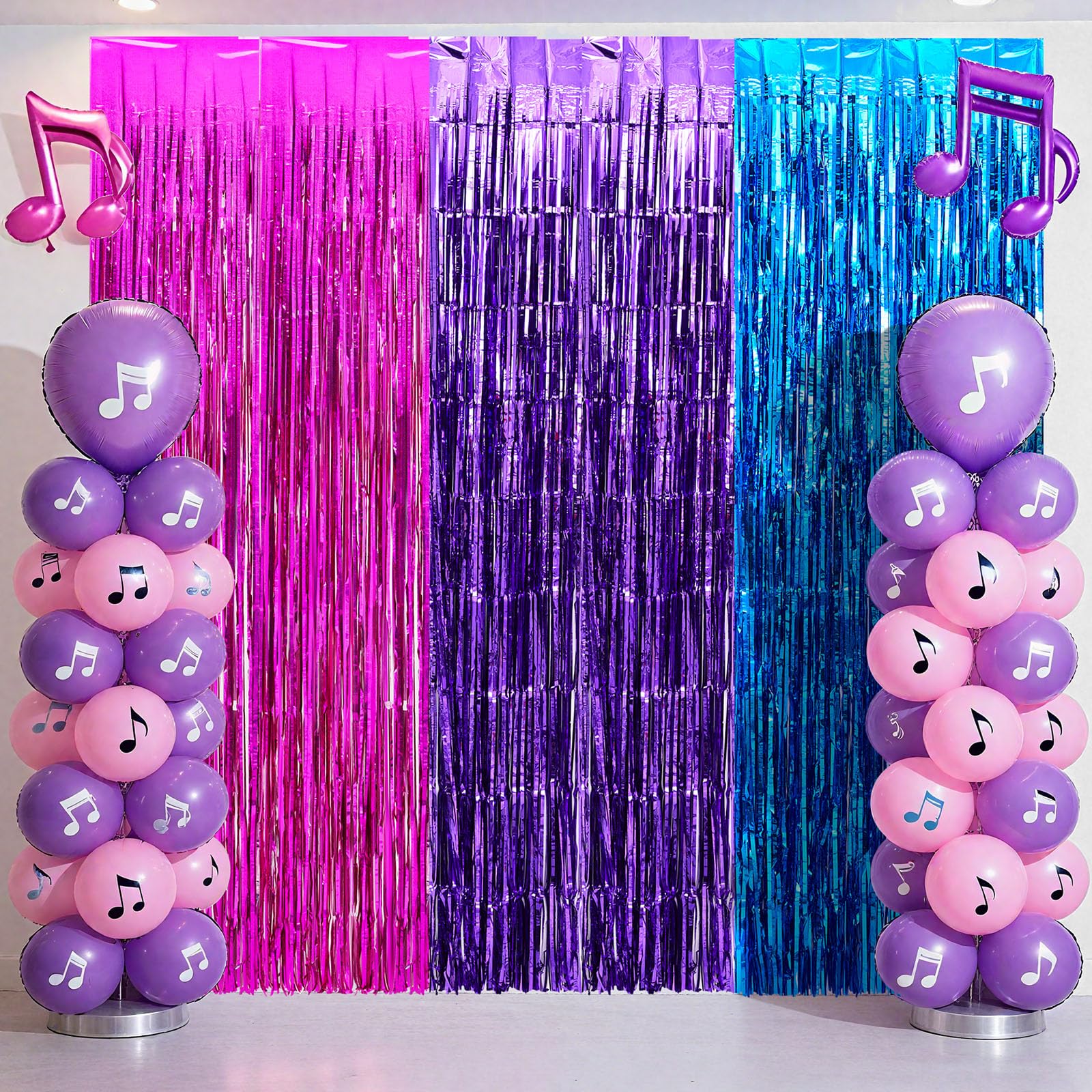 Photo 1 of Gemscream 2 Pack Purple Pink Blue Demon Movie Birthday Party Decorations, 3.3ft x 6.6ft Tinsel Streamers Backdrop Foil Fringe Curtain for Halloween Christmas Birthday Wedding Party Decor