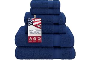 American Veteran Towel, 100% Cotton Turkish 6 Piece Towel Set Luxury Towels Set of 6 for Bathroom Essentials 2 Bath Towels 2 Hand Towels 2 Washcloths, Navy Blue