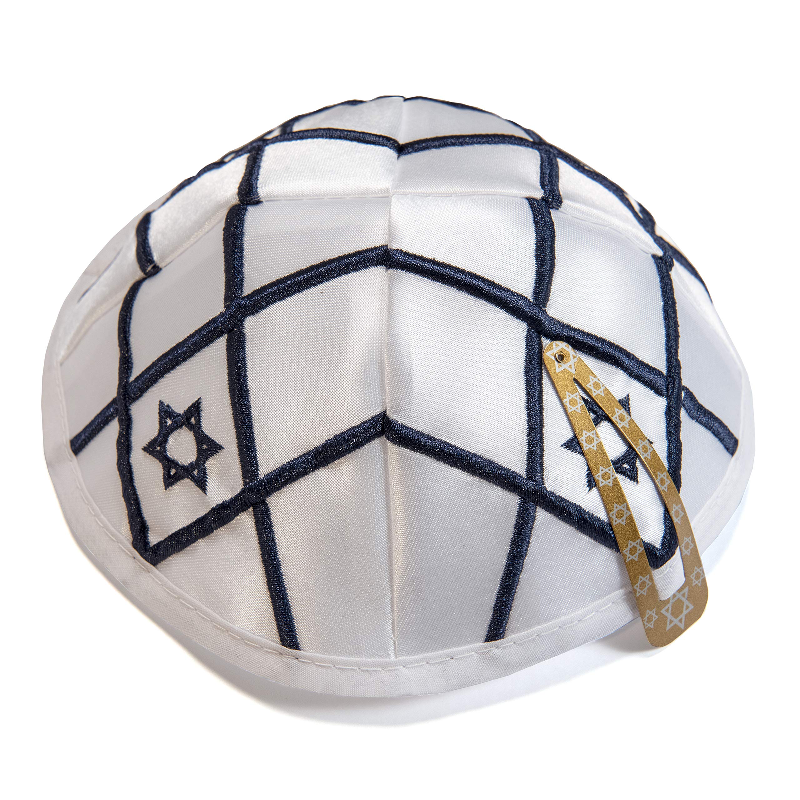 JL Kippha's Satin 20cm White Navy Blue Israel Magen David Kippah Jewish Judaica Yarmulke Gift