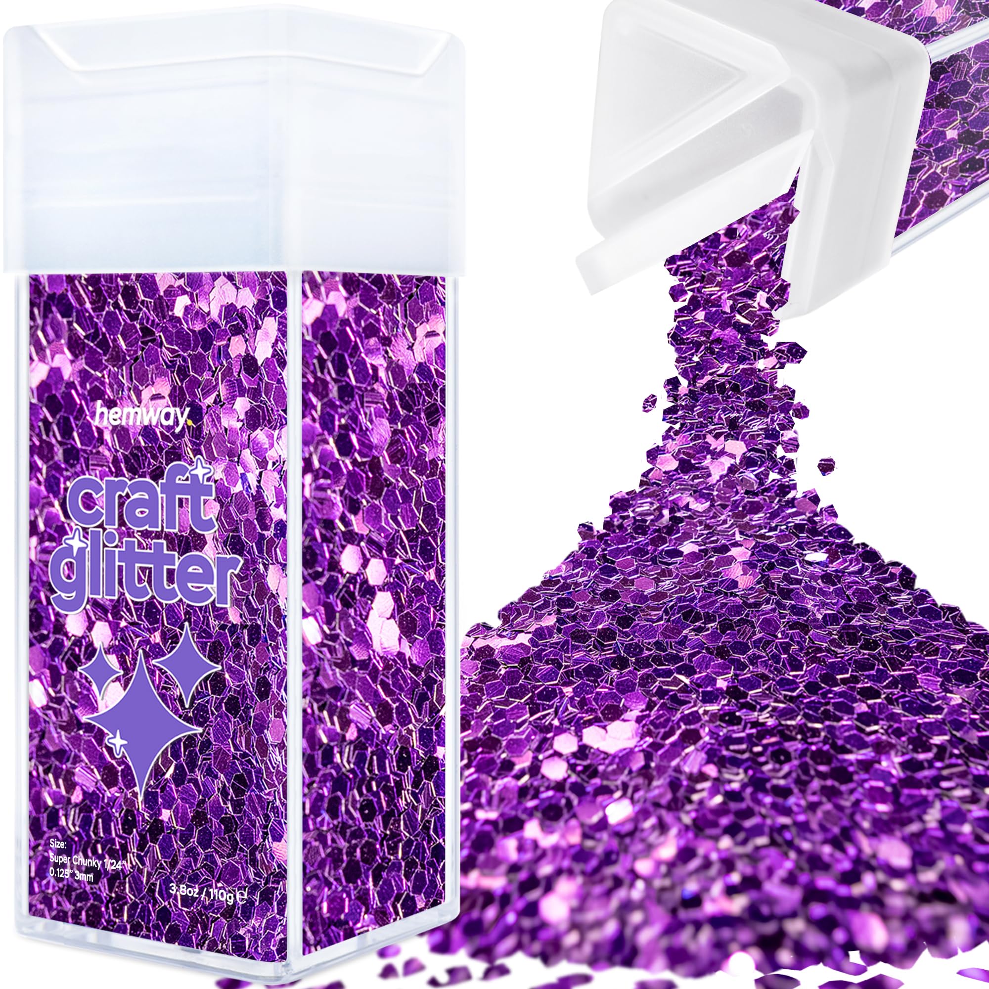 Hemway Glitter Shaker Purple 110g Super Chunky, Craft Glitter Shaker for Resin & Epoxy Crafts, Christmas Art Supplies, Nail, Body, Face, Eye, Festival, Crafting, Slime, Sparkle