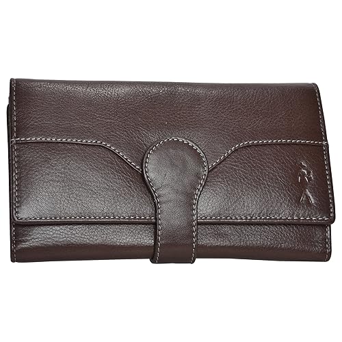 ELLENAFeather Soft Classic Design 100% Genuine Leather Clutch Wallet Purse for Women with RFID Protection (Brown)