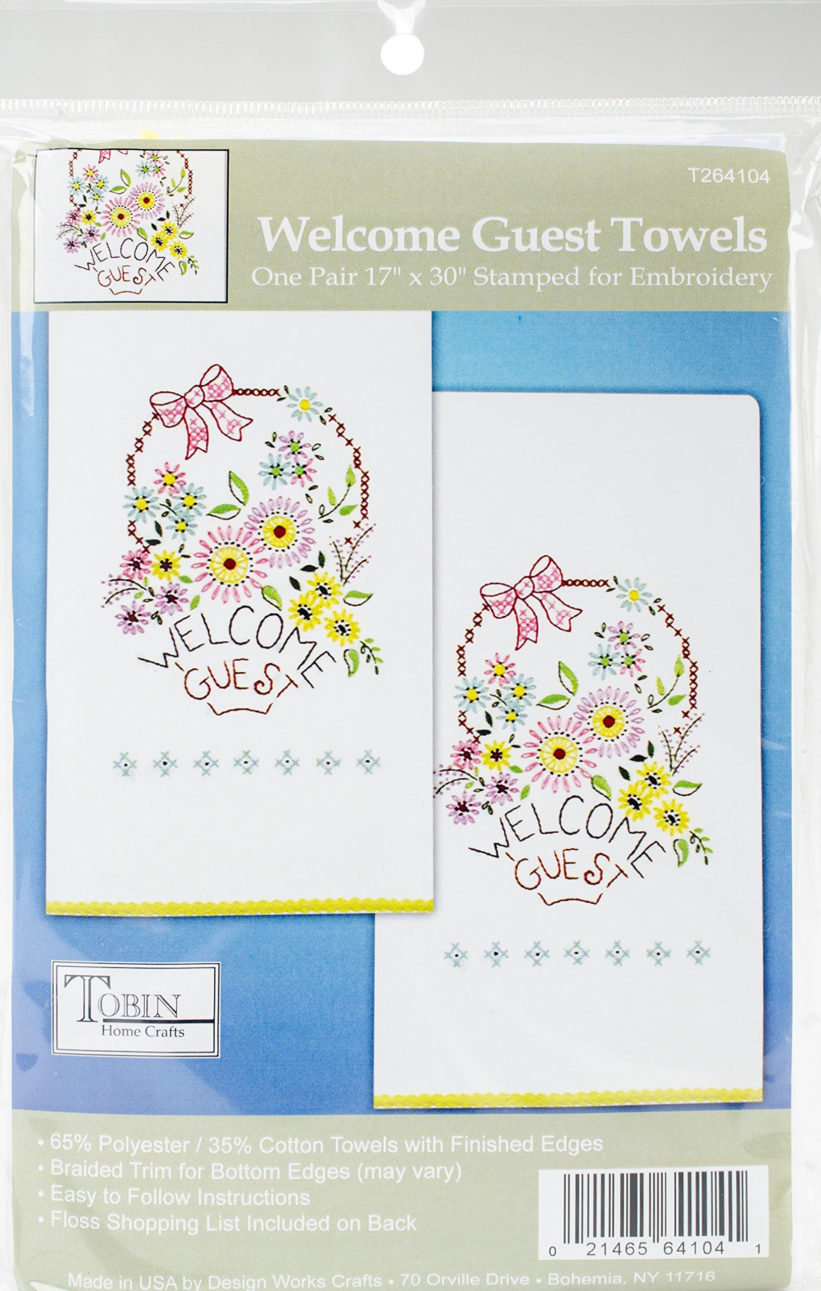 Tobin Welcome Guest Kit-Set/2 Stamped for Embroidery Kitchen Towels, 18" x 28",T264104