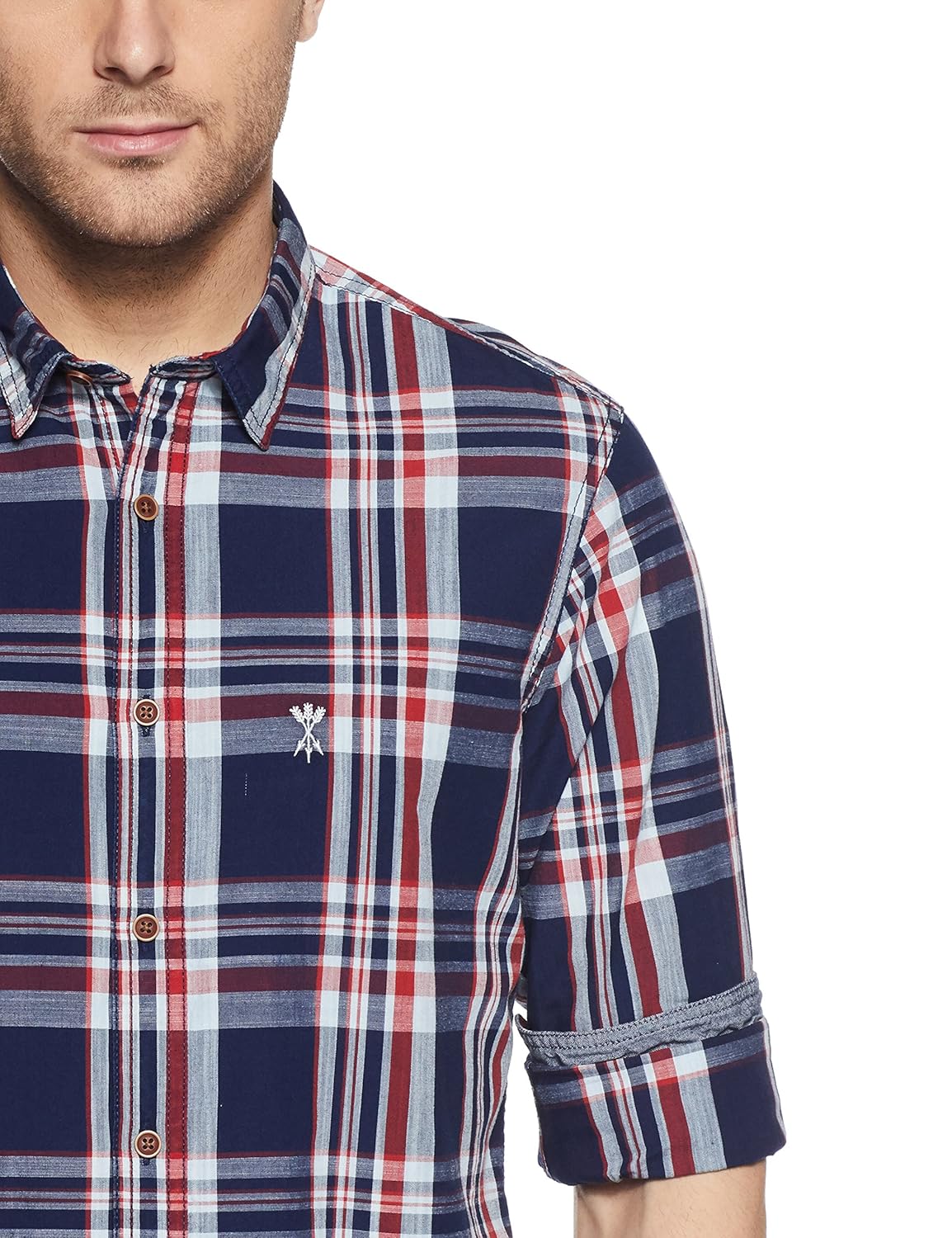 arrow jeans men's checkered slim fit cotton casual shirt