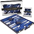 Backgammon Set 11 inch, Small - Classic Board Game for Adults and Kids with Premium Leather Case - Includes Strategy & Tip Guide (Blue)