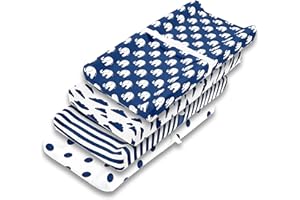 BAEBAE GOODS Changing Pad Cover – Premium Baby Changing Pad Covers 4 Pack – Boy or Girl Changing Pad Cover – Pure Jersey Machine Washable Navy and White Changing Table Cover – Diaper Changing Pad Cover Sheets