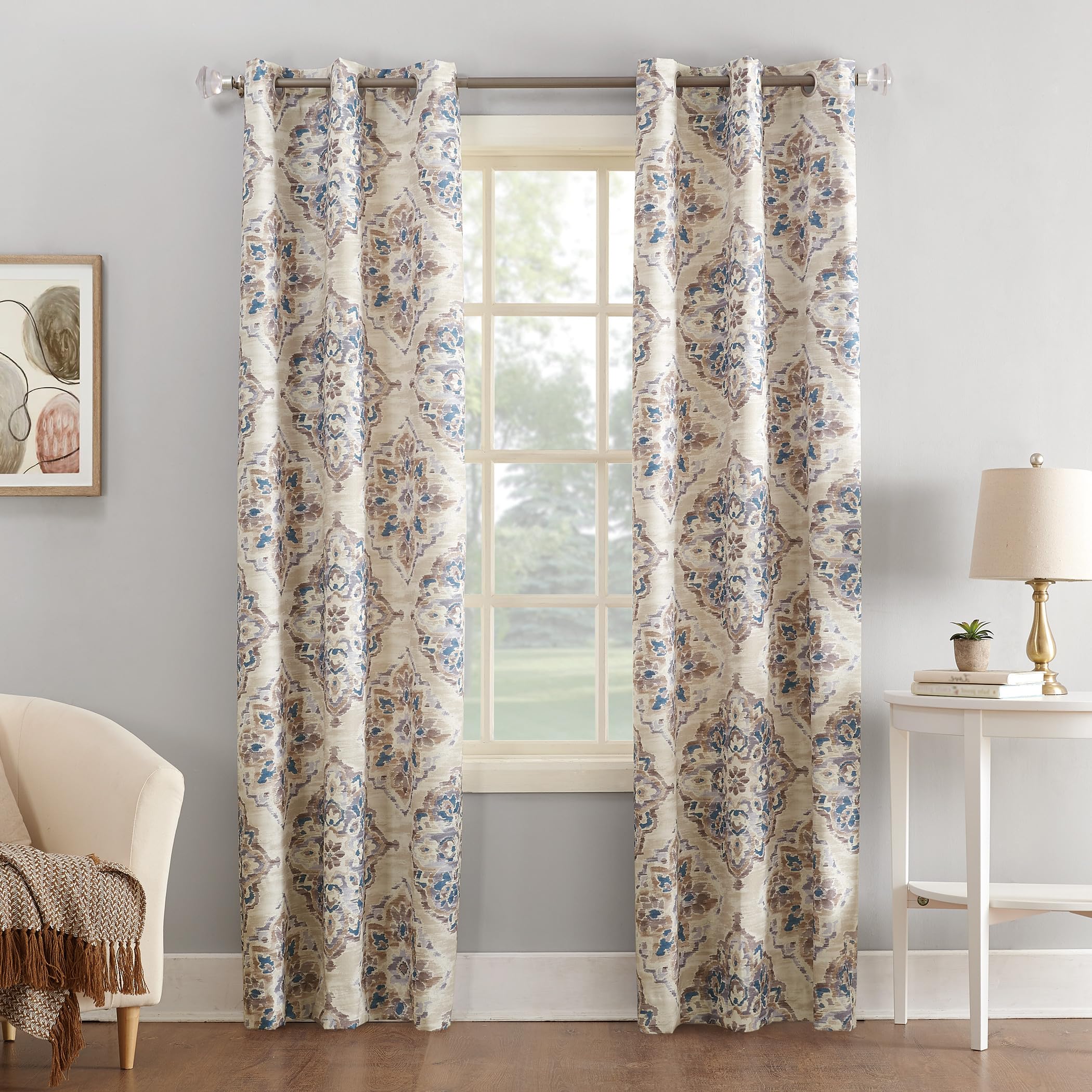 Sun Zero Regina Floral Watercolor Energy Efficient Grommet Curtain Panel 40" x 95" Linen