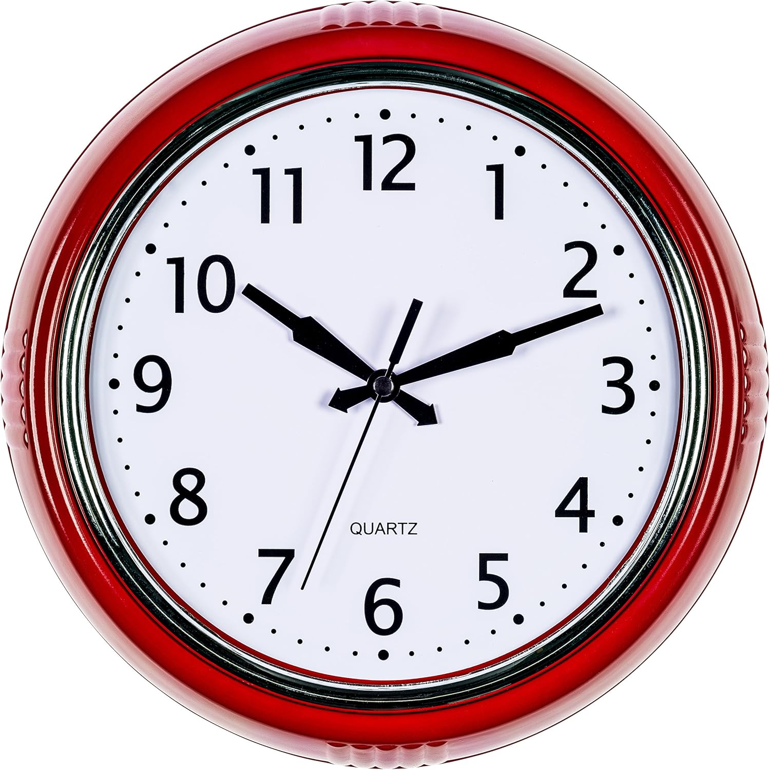 Bernhard Products Retro Wall Clock 9.5 Inch Red Kitchen 50's Vintage Design Round Silent Non Ticking Battery Operated Quality Quartz Clock: Home & Kitchen