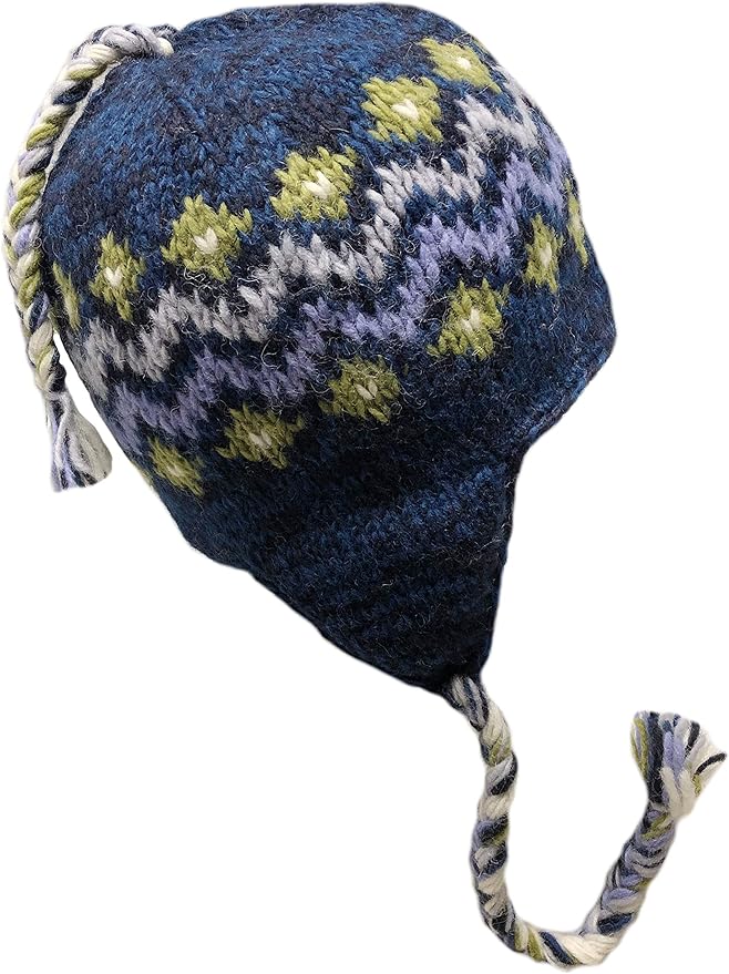 Nepal Hand Knit Sherpa Hat with Ear Flaps, Trapper Ski