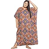 Gypsie Blu Women Plus Size Kaftan Dress Beach Cover Up Maxi Dresses for Women, V-Neck Kimono Sleeve 1X–3X
