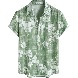 AOTIK Mens Hawaiian Shirt Short Sleeve Casual Button Down Aloha Beach Shirt | Cotton, Floral Printed, Breathable, Tropical Su
