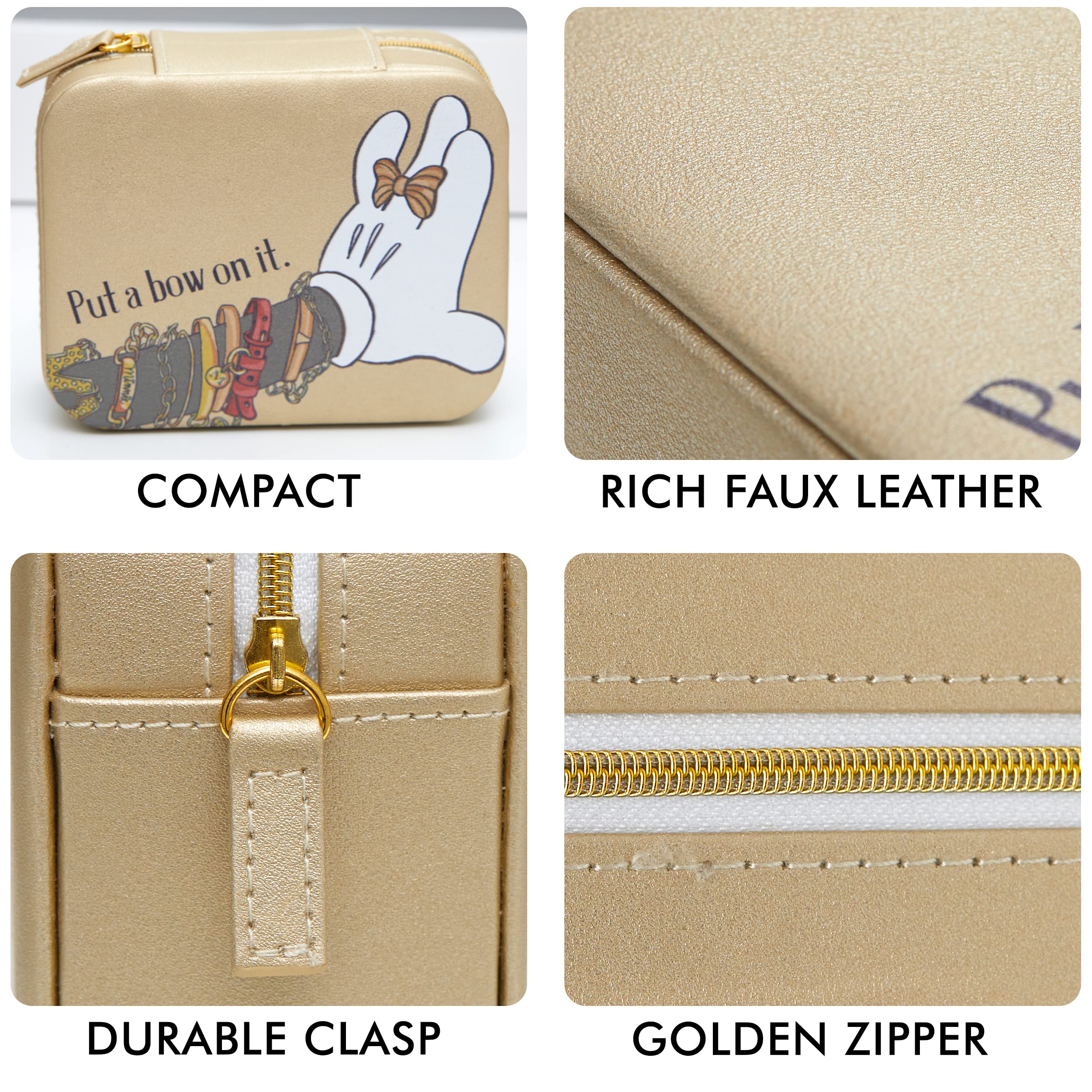 Disney Minnie Mouse Put A Bow On It Faux Leather Travel Jewelry Box Organizer