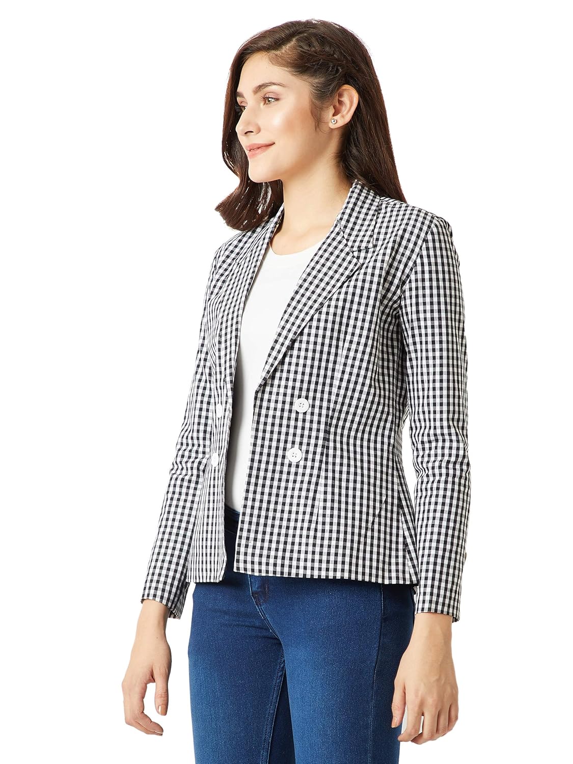 miss chase women's black and white checkered blazer