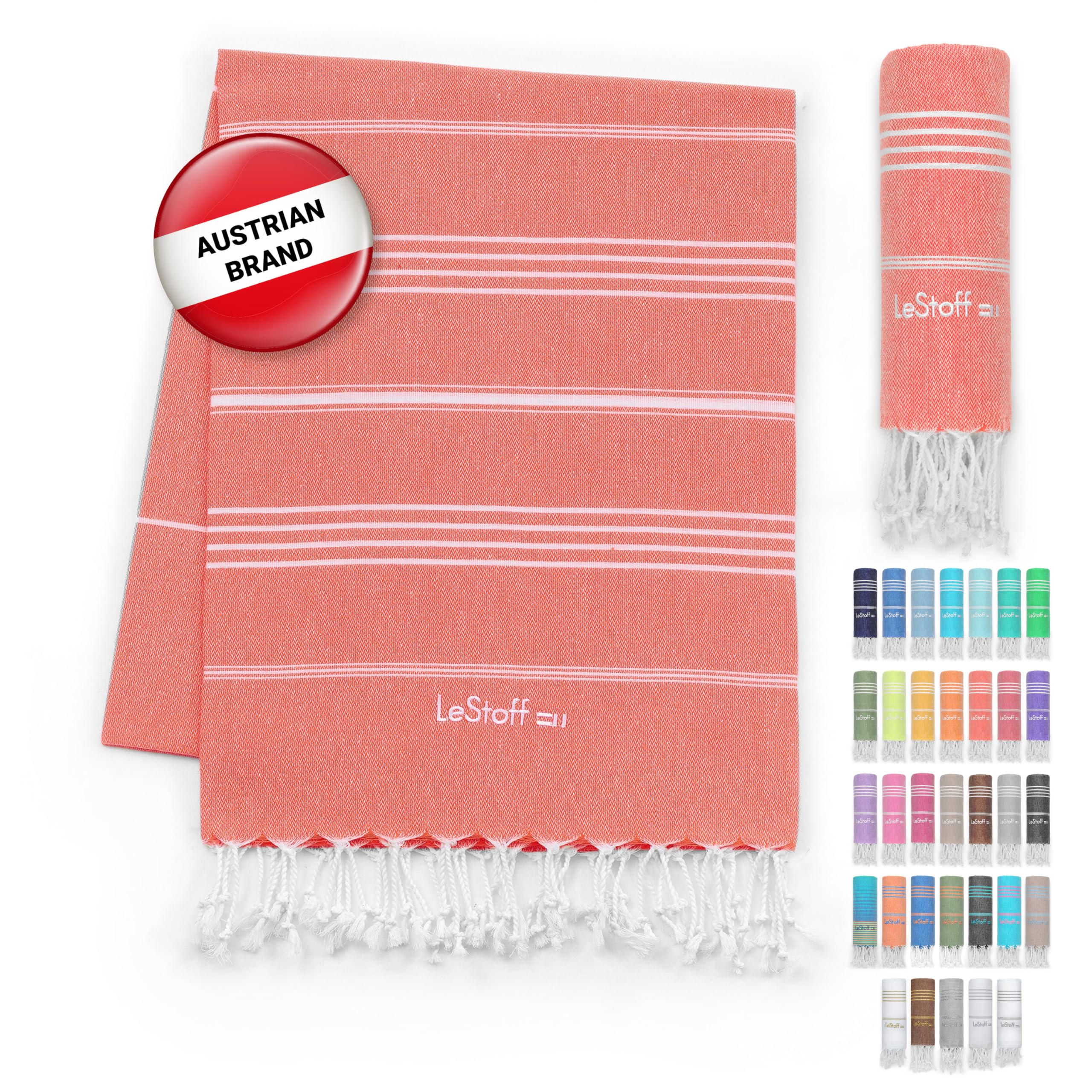 LeStoff Turkish Hammam Towel – 100% organic cotton, 95 x 180 cm, Pre-washed, Absorbent, Quick-drying, Lightweight, Turkish Towel, Hammam Beach Towel, Gym Towel, Beach Throw, Sauna Towel, Peach (Coral) — image 1