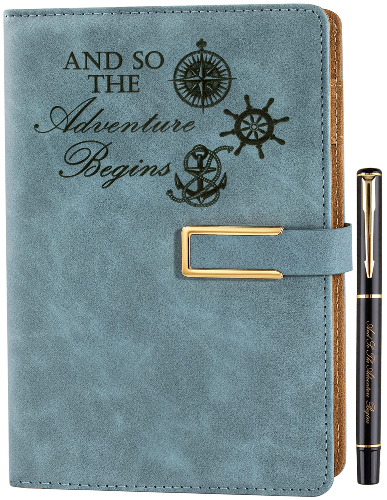 Farfume Ruled Refillable Notebook Premium Adventure A5 Journal, 21cm x 14.5cm Hardback Faux Leather Notebook, 100GSM Magnetic Buckle Journal (Adventure - Sky Blue)