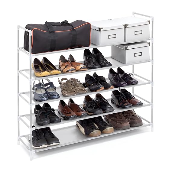 Relaxdays Schuhregal mit 5 Ablagen, Schuhablage für 20 Paar Schuhe, beliebig erweiterbar, HxBxT: 90,5x87x29,5 cm, weiß