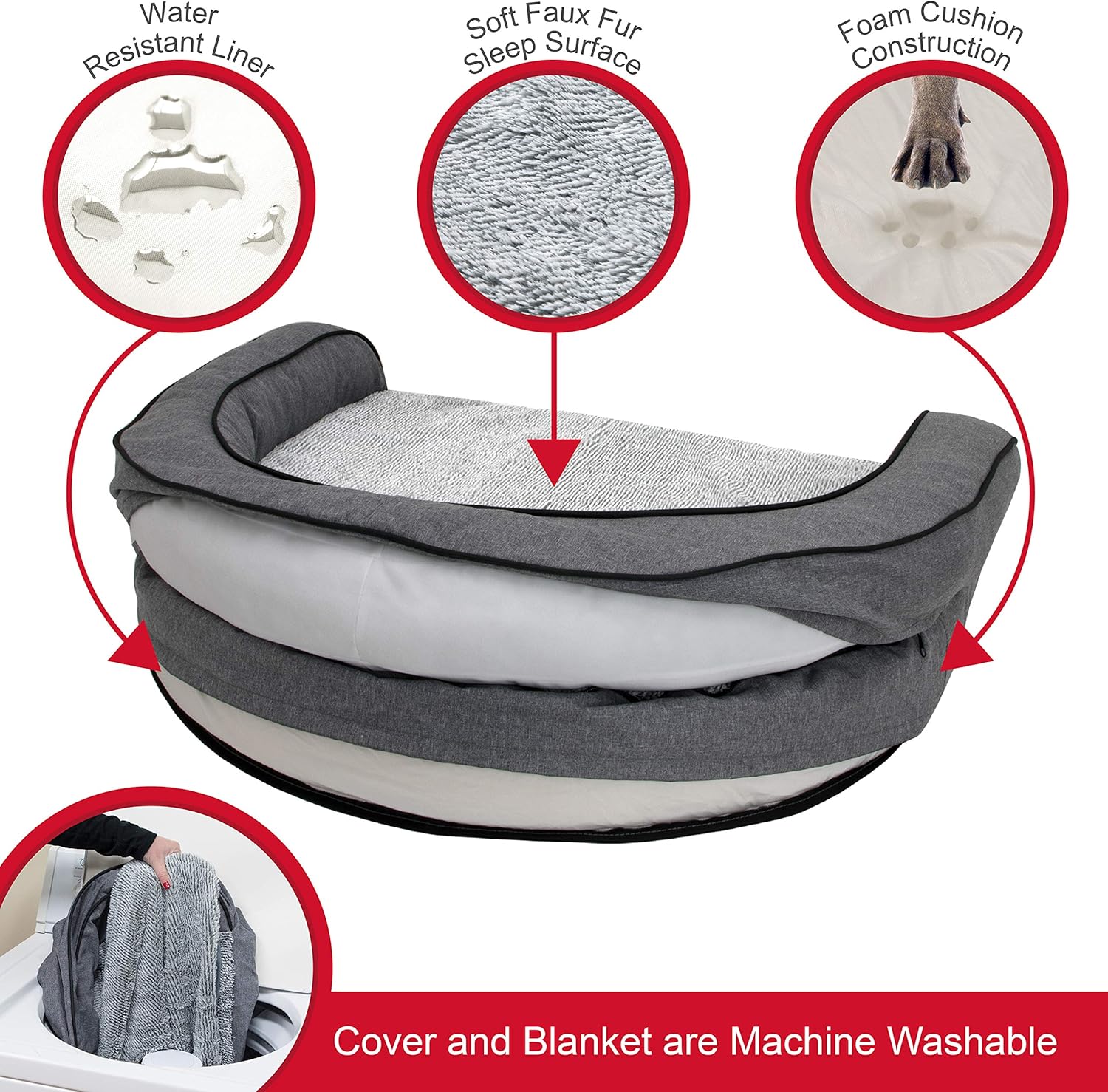 SportPet Designs Luxury Sofa Lounge Pet Bed, Blanket Reversible, Water-Resistant Liner, Top Memory Foam - Large, Gray (CM-10055-CS01) : Pet Supplies