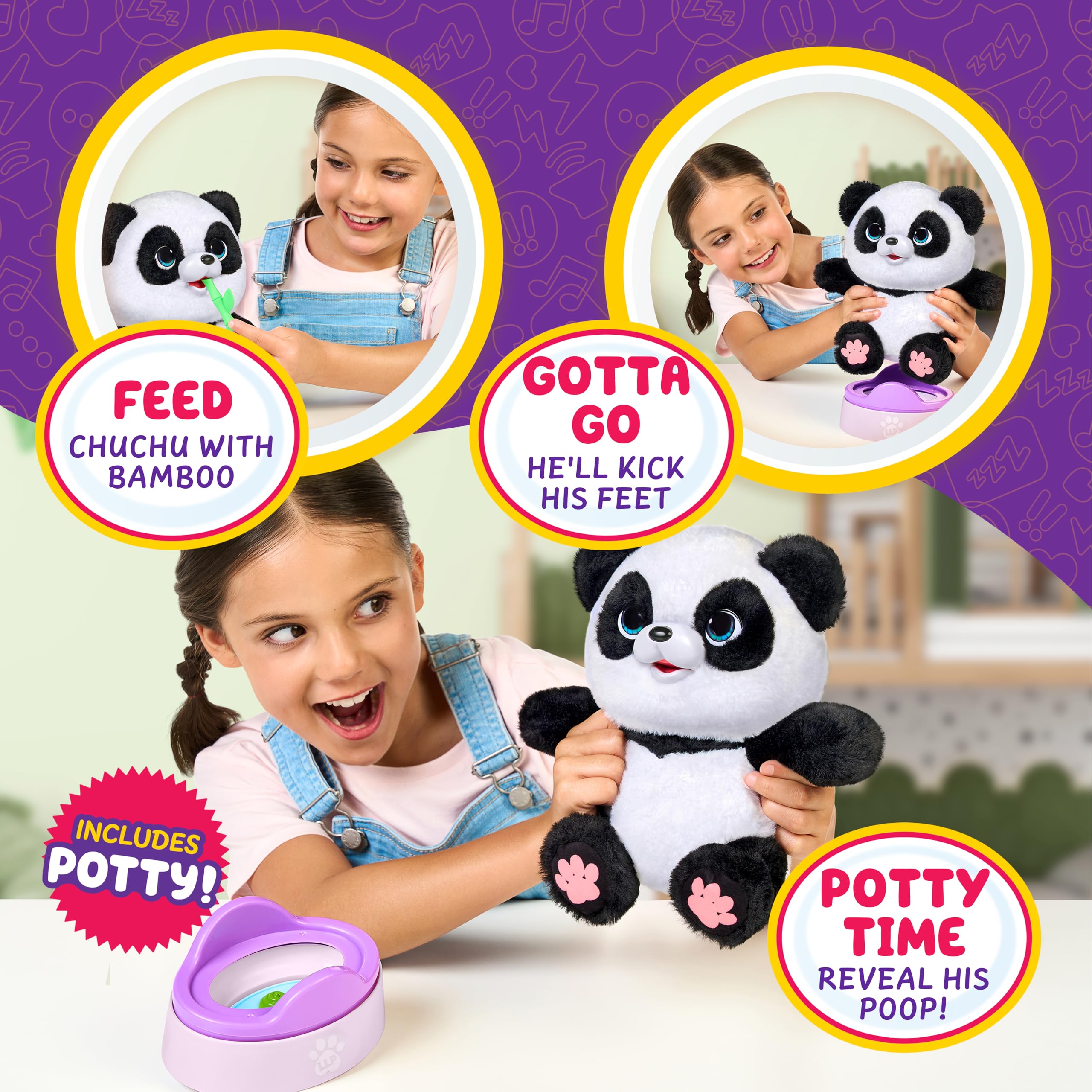 Little Live Pets My Baby Talking Panda ChuChu, Cuddly Panda Toy Plush with 50+ Sounds, Potty Dance, Kick, Feed, Kids Interactive Animal Toys Ages 4+