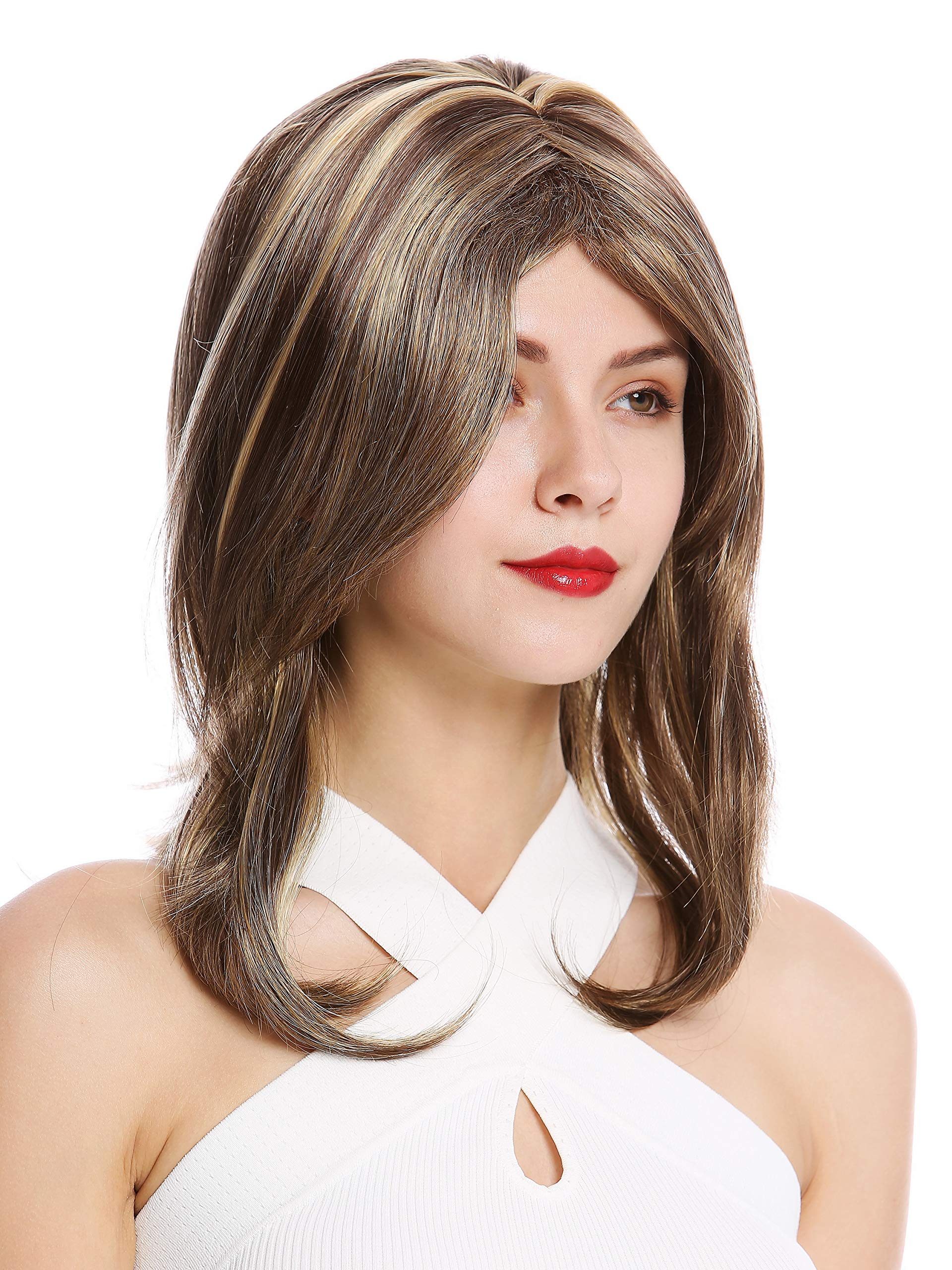 WIG ME UP - GFW2078-8H124 Lady Quality Wig shoulder-length short straight middle parting brown streaked blond highlights