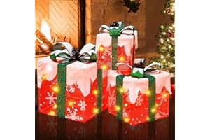 Christmas Lighted Gift Boxes, X-Large Set of 3 Snowflake LED Light Up Present Boxes Outdoor Christmas Decorations Ornaments for Home Porch Yard Indoor Xmas Tree Decor Holiday Party, Housen Solutions
