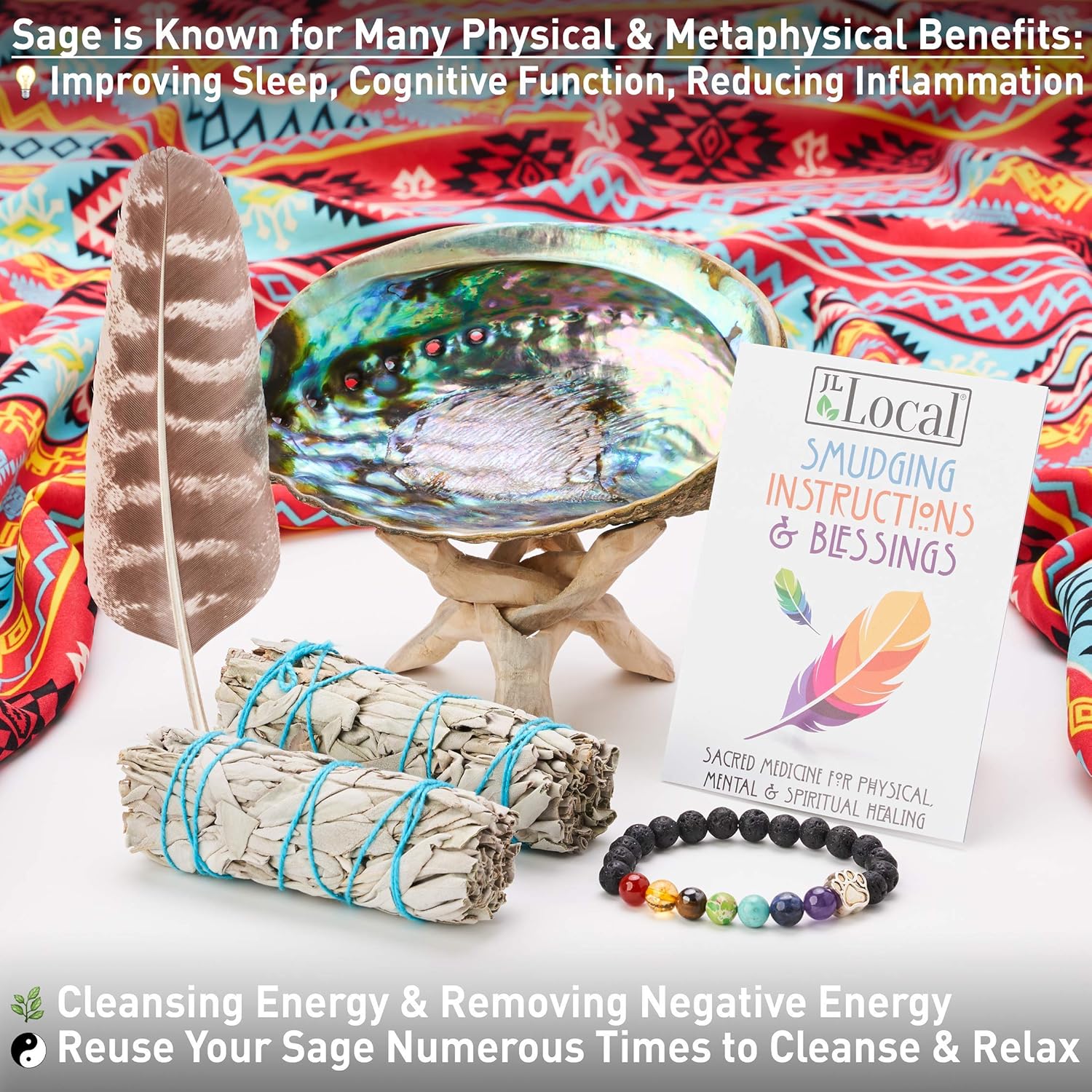 Instructions & Blessings 2 Sage Bundles JL Local White Sage Smudging