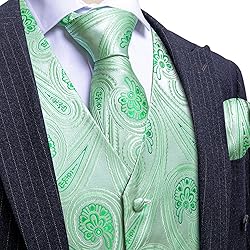 Barry.Wang Sage Green Vest for Men Paisley Silk
