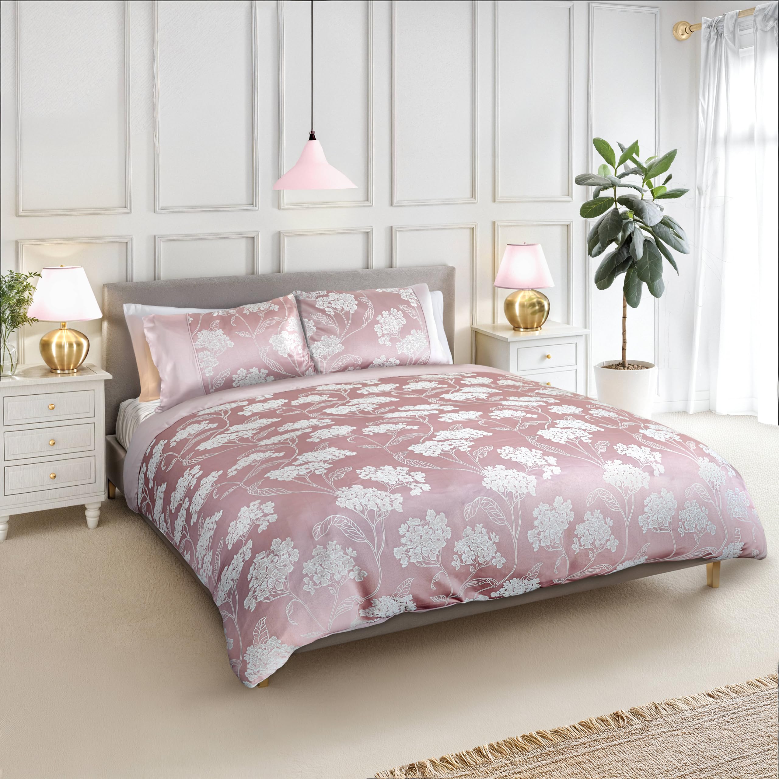 Emma Barclay Blossom - Embellished Jacquard Duvet Set in Blush Pink - Super King