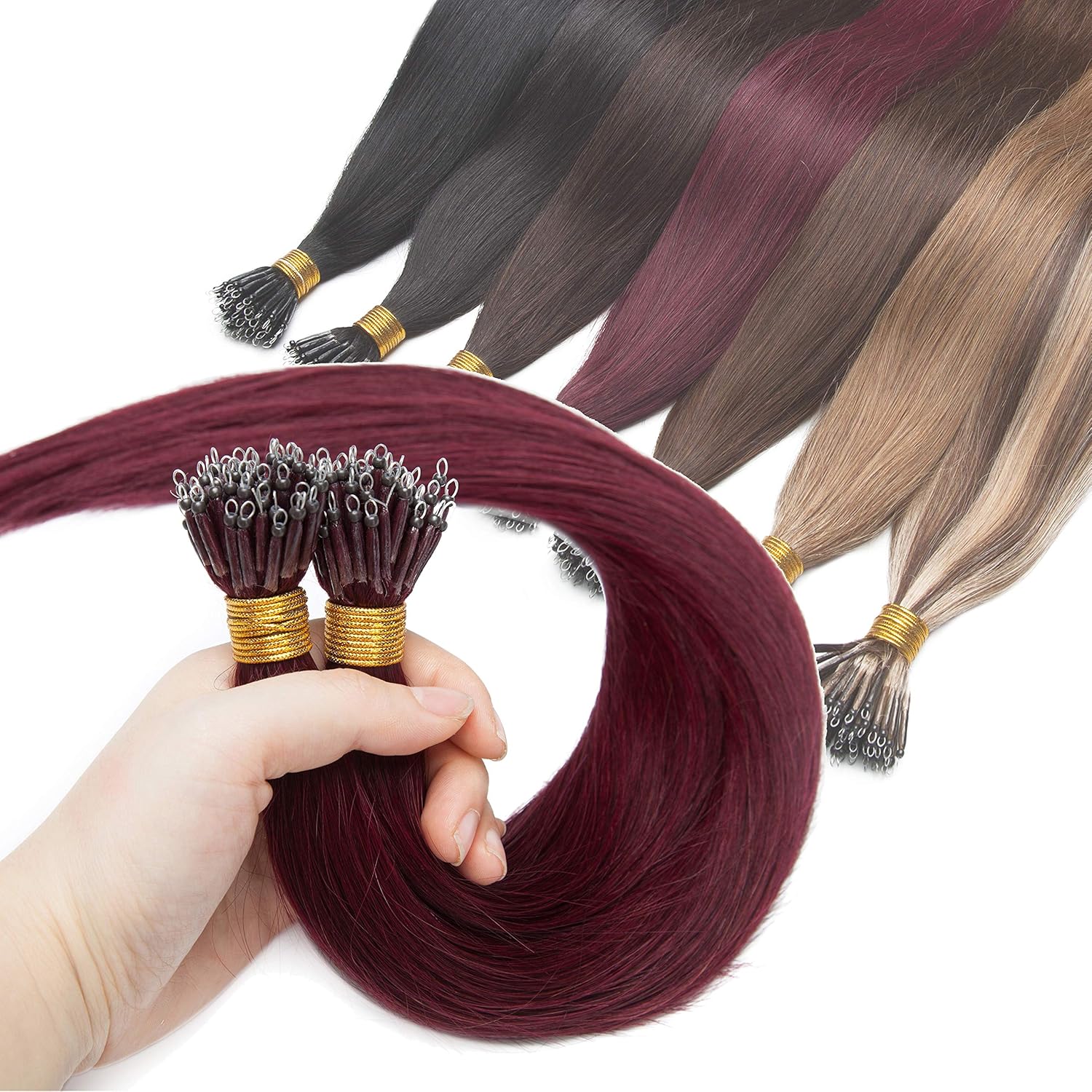 Nano Ring Human Hair Extensions Pre Bonded Keratin Fusion Stick Tip Iron Loop Link