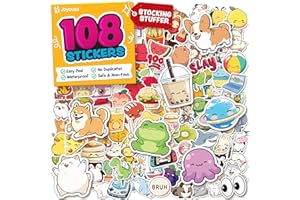 JOYOUSA Cute Stickers for Kids - Christmas Stocking Stuffers Kids - Kawaii Water Bottle Stickers for Teens - 108pc Bulk Sticker Pack - Waterproof Vinyl Stickers for Water Bottles, Scrapbook, Laptops, Journal