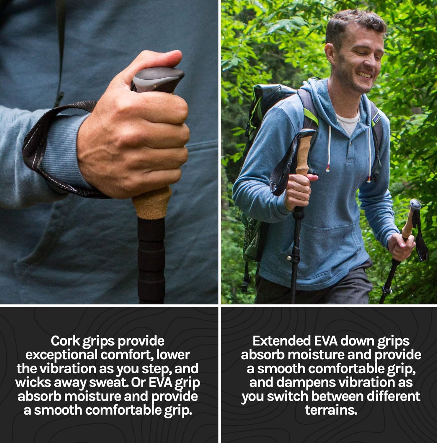 Cascade Mountain Tech Trekking Poles - Carbon Fiber Strong Adjustable Hiking or Walking Sticks - Lightweight Quick Adjust Locks - 1 Set (2 Poles), Green : Clothing